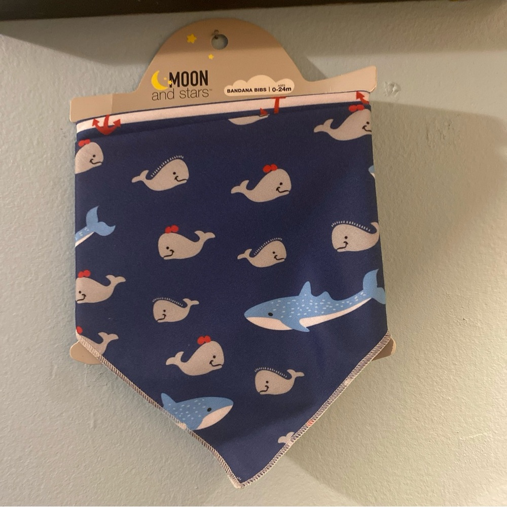 Blue and Red Nautical Bibs with Whale Design